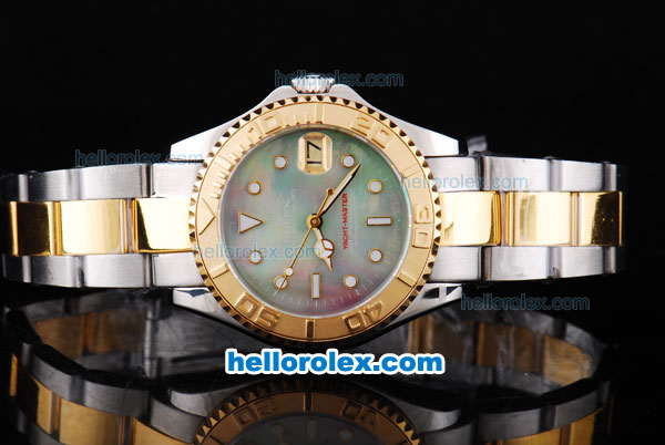 Rolex Yacht-Master Oyster Perpetual Chronometer Automatic Two Tone ETA Case with Green Shell Dial,Gold Bezel and White Round Bearl Marking-Small Calendar - Click Image to Close